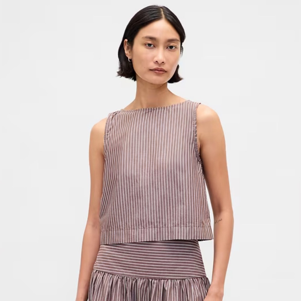 Poplin Boatneck Shell Tank Top